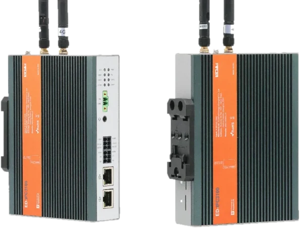 LugBox van voren en van achteren, met de clip voor montage op een DIN-rail