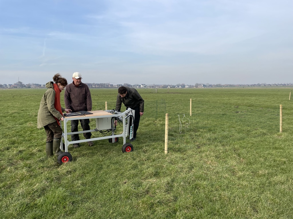 De meetopstelling met het team in het veld.